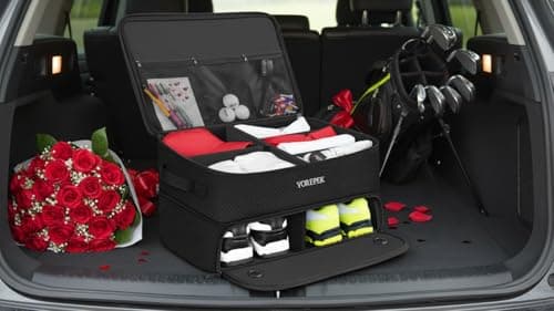 YOREPEK 2 Layer Golf Trunk Organizer, Golf Gifts for Men with Separate Ventilated Compartment for 2 Pair Shoes, Waterproof Car Trunk Locker for Balls, Tees, Clothes, Gloves, Accessories, Golfer Gifts