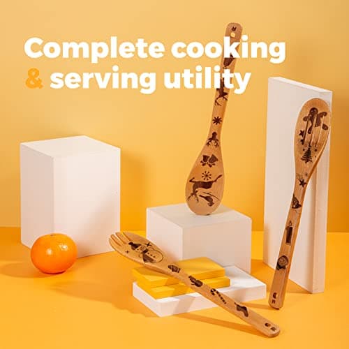 Riveira 6-Piece Wooden Spoons For Cooking & Serving - Christmas Gifts for Women who have everything - Christmas Kitchen Utensils - Gift for Mom - Cooking Utensils