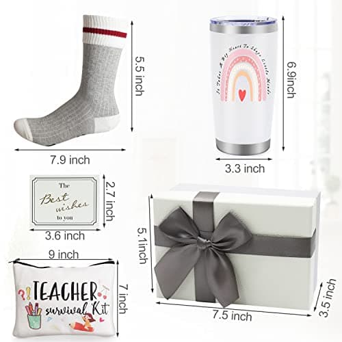 Best Teacher Appreciation Gifts,20 OZ Insulated Tumbler for Women Teacher,Unique Gift Ideas from Students - Funny Socks Thank You Basket Box for New Teachers,Christmas Gifts for Teachers