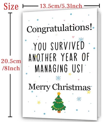 Funny Boss Christmas Card, Boss Christmas Gifts with Premium Envelope, 8x5.3 Inches