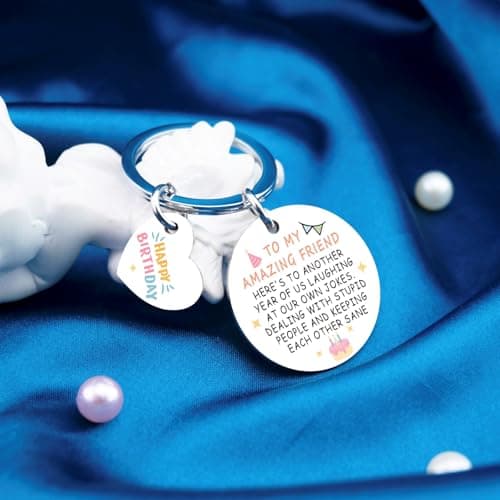 Best Friend Birthday Gifts for Women Girls Happy Birthday Bestie Gift Funny Friendship Gifts for BFF Coworker Classmate To My Amazing Friend Keychain