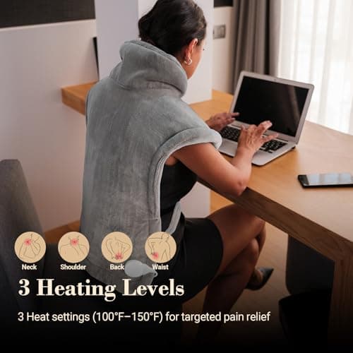 Comfier Heating Pad for Back Pain Relief, Fast Heating Pads for Back Neck and Shoulders, Electric Heated Wrap, 3 Heat Levels & 90-Mins Auto Shut Off, Birthday Gifts for Mom Dad Women Men