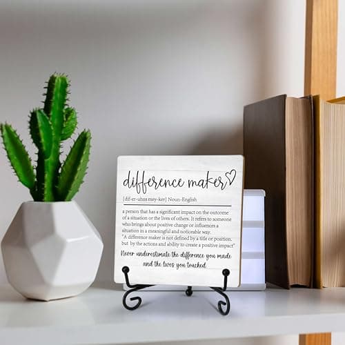 Difference Maker Gift, Inspirational Gifts Coworker Gifts For Women, Therapist Gifts, Office Christmas Gifts, Wood Plaque Sign With Stand (HG01)