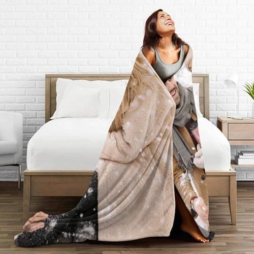Custom Blanket with Picture Text, Personalized 1 Photo Blanket, HD Printing Customized Flannel Throw Blanket Gifts for Mom Dad Couple Girlfriend Boyfriend Wife Husband Gift