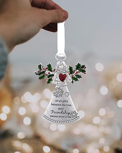 Friends Angel with Holly of All Gifts Beneath The Tree, Your Friendship Means The Most to Me Ornaments Christmas Tree Décor Gifts from Best Friend Presented in a Red Christmas Bag n Gift Box