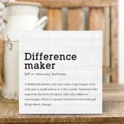 Difference Maker Definition Home Office Decor Wooden Box Sign, Motivational Farmhouse Decorative Positive Office Desk Accessories Wood Plaque Affirmations Wood Table Sign for TV Cabinet Shelf