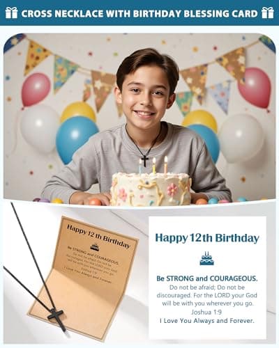 Happy Birthday Gifts for Boys 8-18 Years Old, Black Cross Necklace with Bible Verse Joshua 1:9 for Son, Grandson, Nephew, Friend