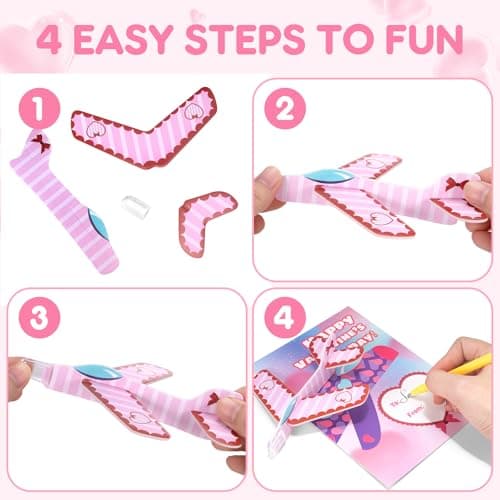 28 Pack Valentines Day Cards for Kids School with Foam Airplane, Valentines Day Gifts For Kids, Valentines Exchange Prize Gifts Cards Boys & Girl, Airplane Valentines Party Favors