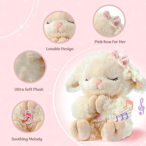 Baptism Gifts for Girl, Catholic Christening, Baby Dedication & Baptismal Gift Set for Baby Girls & Kids - with 9" Musical Praying Lamb Plush Toy & God's Little Blessing Book in Keepsake Box