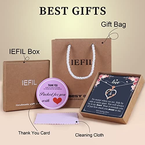 Iefil Christmas Gifts for Women Wife - 925 Sterling Silver Heart Initial Necklace, Anniversary Birthday Gifts for Women, Jewelry Gift for Wife Girlfriend Mom