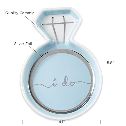 Kate Aspen Diamond Ring Trinket Dish - Jewelry Holder Ring Dish, Engagement Gifts for Couples, Bridal Shower Gifts, Bride to Be or Wedding Ring Dish - Ceramic Something Blue Gift for Bride