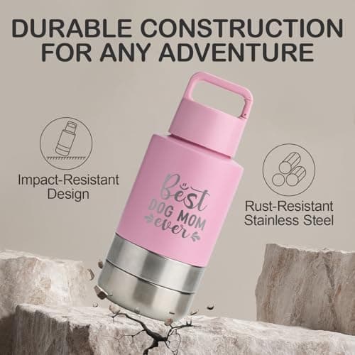 Insulated Dog Travel Water Bottle With Detachable Bowls, Ideal Dog Mom Gifts for Women, Portable Water Bottle Dispenser, For Walking, Hiking, Camping, Outdoor (Pink:Best Dog Mom, 32 Oz)