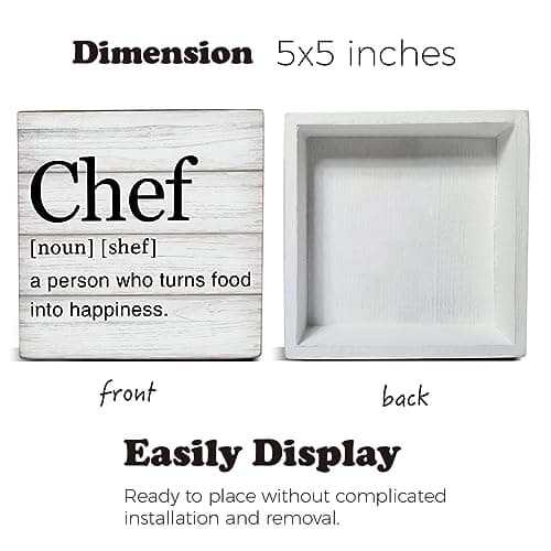 Chef Gift for Men Women Chef Definition Quotes Wooden Box Sign Desk Decorative Wooden Sign Home Kitchen Decor for Desk Table Shelf 5 x 5 Inches