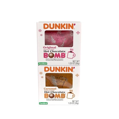 Dunkin' Hot Chocolate BOMB 4 Pack Assorted Flavors Bundle- Original, Mint, Dunkaccino, Caramel, Four Hot Cocoa Melting Balls, Stocking Stuffer Holiday Gift Set