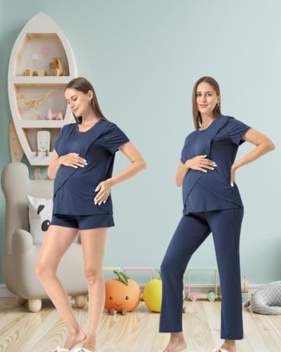 Rnxrbb 3 Piece Postpartum Nursing Pajamas Set Casual Soft Maternity Breastfeeding Pjs Sleepwear Loungewear Clothes Layer