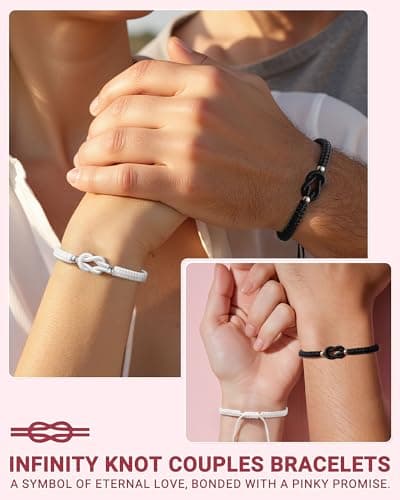 UNGENT THEM Pinky Promise Knot Couples Bracelets Anniversary Christmas Valentines I Love You Gifts for Boyfriend Girlfriend Women Men