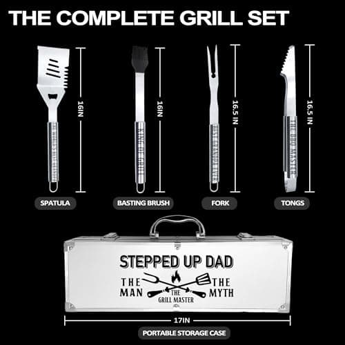 Step Dad Gifts, Fathers Day Step Dad Gifts from Step Daughter Heavy Duty Grilling Accessories Kit for Backyard BBQ, Thick Stainless Steel Grill Utensils with Non-Slip Handle Tool Grilling Gift for Man
