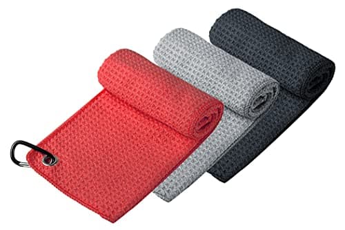 Handy Picks Microfiber Golf Towel (16" X 16") with Carabiner Clip, Waffle Pattern Golf Towel Hook and Loop Fastener - The Convenient Golf Cleaning Towel
