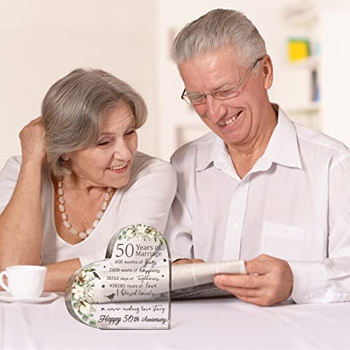 Yulejo Wedding Gift for Her: 50th Anniversary Keepsake Acrylic Heart Decor (White, 15.1 x 15.1 x 1.4 cm / 5.9 x 5.9 x 0.55 inches)