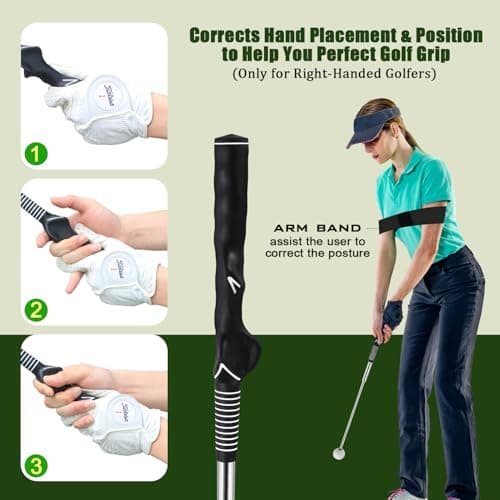 Retractable Golf Swing Training Aid, Golf Grip Trainer for Warm Up, Click Feedback Golf Swing Trainer for Improving Hitting Strength & Tempo, Ideal for Beginners, Indoor & Outdoor Practice