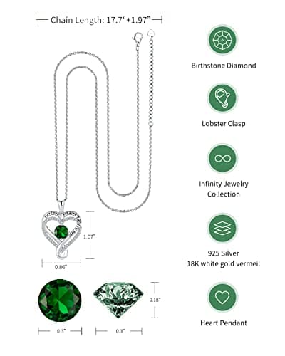 Jewelry for Women Wife Infinity Heart Birthstone I Love You Necklace S925 Anniversary Women Necklaces for Her Wife Birthday Gift Ideas, Birthday Present for Girlfriend Mom Daughter Sterling Silver