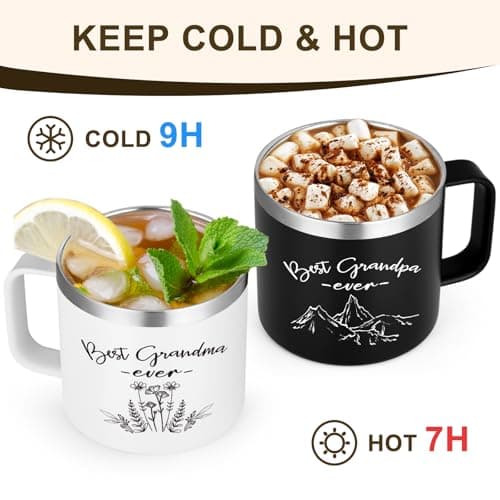 LiqCool Gifts for Grandparents, 14 Oz Best Grandma and Grandpa Insulated Mugs, Christmas Gifts for Grandparents, Grandma and Grandpa Gift from Grandkids Grandchildren(Black & White)