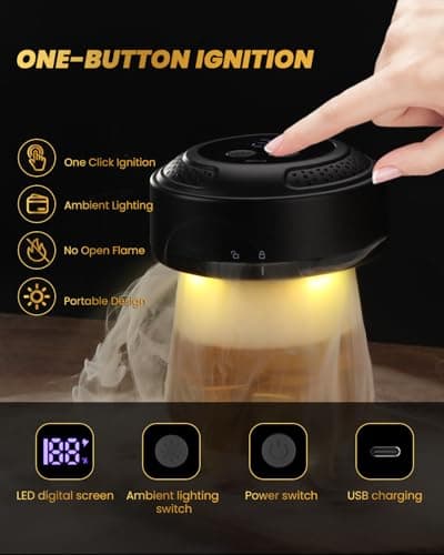 Electric Whiskey Smoker Kit, CHERRYQUEEN Old Fashioned Smoker Kit, Built-in Lighter & Ambient Light, 4 Reusable Ice Cubes 6 Wood Chips, Gifts for Men Dad Husband Whiskey Lovers (Birthday/Christmas)