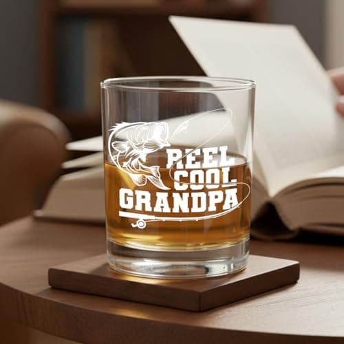 Cool Fishing Gifts for Grandpa,Man,Father in-law,Brother-in-law,Reel Cool Grandpa Whiskey Glass,Christmas,Thanksgiving,Birthday,Fathers Day Grandfarther Gift,Fisherman Gifts for Friends-wh23