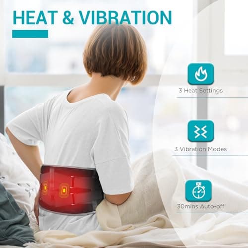 Comfytemp Cordless Heating Pad with Massager for Back Pain Relief, Portable Lower Back Massager Wearable, Birthday Gifts for Dad Mom Men Women Elderly, Rechargeable Period Cramps, 3 Heat Auto-Off, 58"