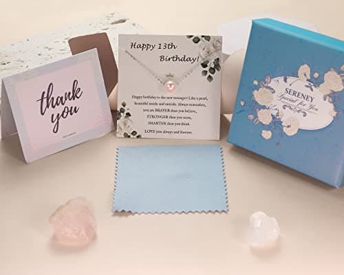 Sereney Birthday Gifts for Girls Women, Sterling Silver Pearl Necklace as 7 9 10 11 13 15 16 18 21 30 40 50 60 Year Old Birthday Gifts, Single Pearl Necklace as Bday Gifts for Friends Lockets