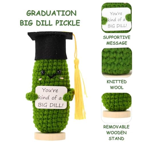 Graduation Gifts Big Dill Pickle with Stand. Supportive Gifts for PHD, College, High School. Dorm Room Desk Decor Keepsake. Funny Gag Gift