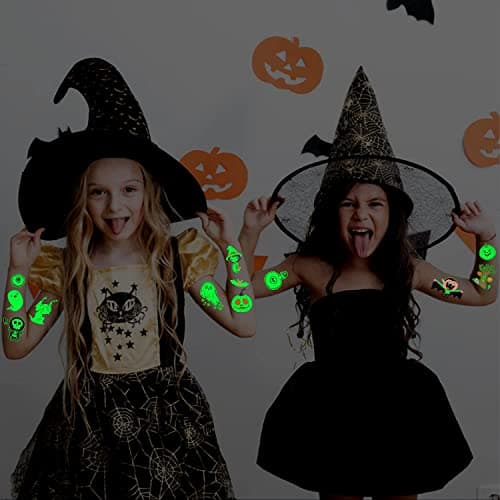 Partywind 250 Styles Glow Halloween Party Supplies, Luminous Halloween Temporary Tattoos for Kids Birthday Party Decorations Favors, Halloween Goodie Bag Fillers (24 Sheets)