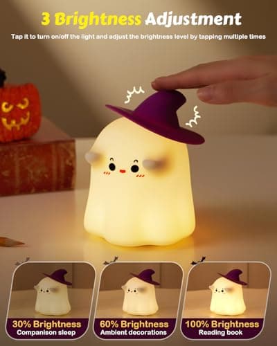 Luditek Cute Ghost Night Light Lights, Silicone Dimmable Ghost Lamp Desk Decor for Halloween Decorations Indoor Home Room Office Table, Halloween Gifts for Women, Girls, Kids