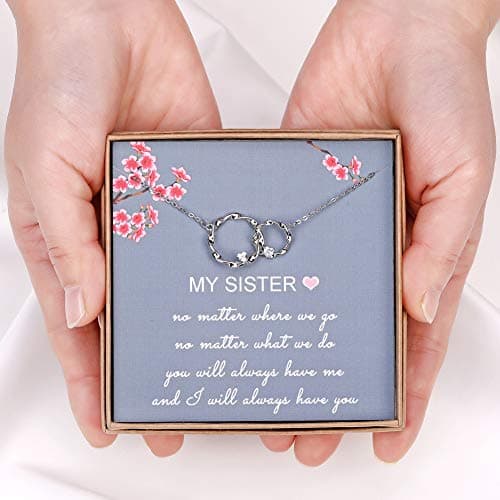 Sister Gifts from Sister, Sterling Silver Interlocking Infinity 2 Circles Necklace for Sisters, Big Sister Little Sister Gift, Birthday Jewelry Friendship Gifts