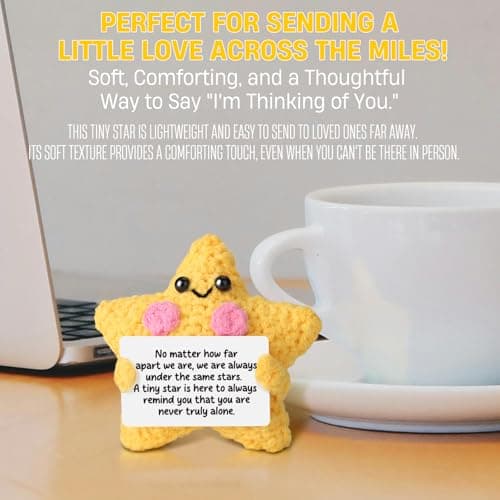 Crochet Yellow Star Doll Friendship Gift - Emotional Comfort Support Decor, Long Distance Relationship Moving Away Farewell Goodbye Leaving Gifts for Women Friend Couple Boyfriend Girlfriend Coworker