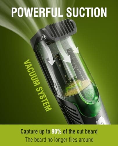 SHPAVVER Beard Trimmer for Men: Vacuum Mustache Trimmer for Less Mess -IPX7 Waterproof- Rechargeable Electric Beard Cutting Kit with Adjustable Length Comb-Built-in Vacuum for Sideburns/Stubble