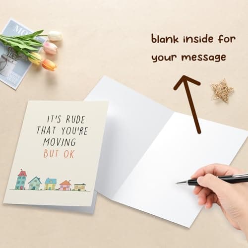 Funny Moving Away Card for Neighbor, Congrats New House Card for Friend Family Members, Humor Housewarming Card for Him Her, It's Rude That You're Moving but OK