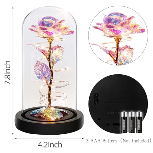 Childom Birthday Gifts for Women,Flowers for Delivery Prime,Colorful Rainbow Light Up Rose in A Glass Dome,Christmas Rose Gifts for Her Mom Women Wife Girl Grandma on Christmas Anniversary Valentines