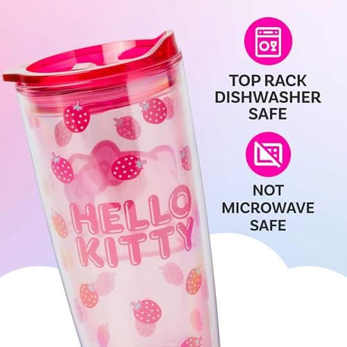 Silver Buffalo Sanrio Hello Kitty Strawberry Double Wall Travel Tumbler with Slide Close Lid, 20 Ounces