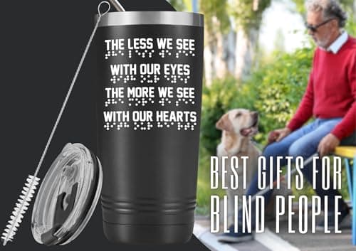 Onebttl Gifts for Blind People Braille Dots Design 20oz Stainless Steel Tumbler- The Less We See with Our Eyes The More We See with Our Hearts
