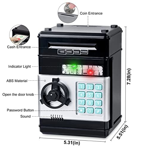 Refasy Piggy Bank Cash Coin Can ATM Bank Electronic Coin Money Bank for Kids Age 3-12, Money Savings Box Mini ATM Coin Bank Toys Gifts for 3 4 5 6 7 8 9 10 11 12 Year Old Boys Girls