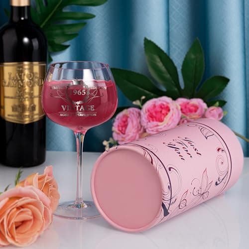 60TH Birthday Gifts for Her, Vintage 1965 Engraved 60th Wine Glass, 60 Year Old Birthday Decorations For Women, Funny 60 Bday Gifts Idea For Women, Friends, Daughter, Sister Mom - Turning 60 Present