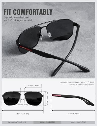LUENX Aviator Sunglasses for Men Square Polarized Polygon Lens - UV 400 Protection with Accessories 61MM Driving Outdoor