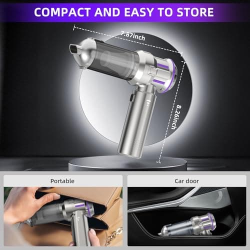 Handheld Vacuum Cordless, 28000Pa 4 in 1 Car Vacuum Portable Cordless, One-Touch Dust Removal, 3-Speed Brushless Motor Mini Vacuum, Ideal for Home, Car, Office, and Pet Hair Cleanup, Silver