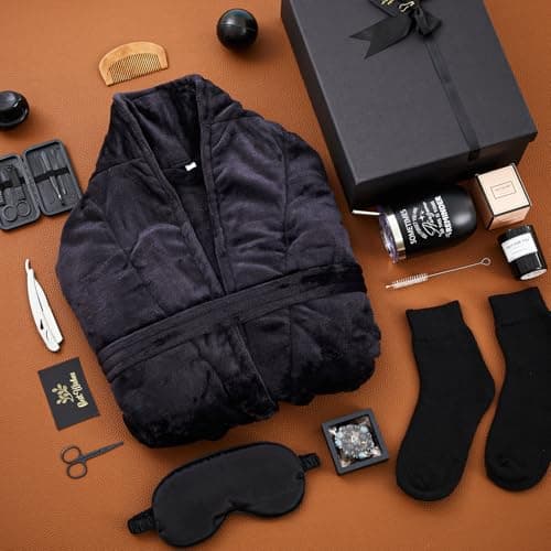 Nuogo 15 Pcs Birthday Gifts for Men Beard Care Set for Him Christmas Gifts Basket Ideas Kit for Men Tumbler Bath Robe for Dad Husband Boyfriend Box Christmas Gifts Baskets