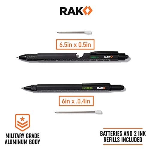 RAK Multitool Pen - Multi-Tool Pens, LED Light, Flathead, Phillips Screwdrivers, Level, Ruler, Bottle Opener, and Stylus. Cool Gadgets Gifts for Men, Dad, EDC Pen Tool, Gift-Ready Box, Pack of 2