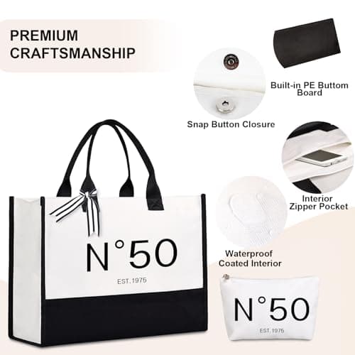 Lamyba 50th Birthday Gifts for Her, 50s Birthday Decorations for Women/Wife/Mom/Friends/Sister, no 50 Tote Bag & Cosmetic Bag & Back in 1975 Poster