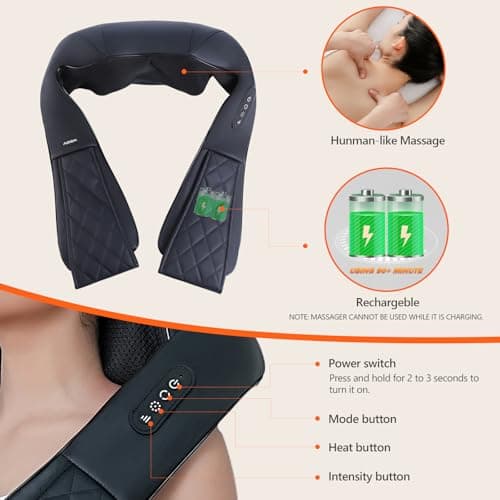 Back and Neck Massager,Shiatsu Back Massager with Heat,Cordless Portable Kneading Shoulder Massage Shawl Electric Massage Pillow for Pain Relief Deep Tissue Gifts for Dad Mom Friends