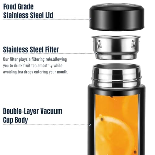 17oz Stainless Steel Water Bottles, Slim Water Bottle, Thermo Water Bottle, Insulated Water Bottle Keep Hot for 12 Hrs, Cold for 24 Hrs for Coffee, Drinks(Black)