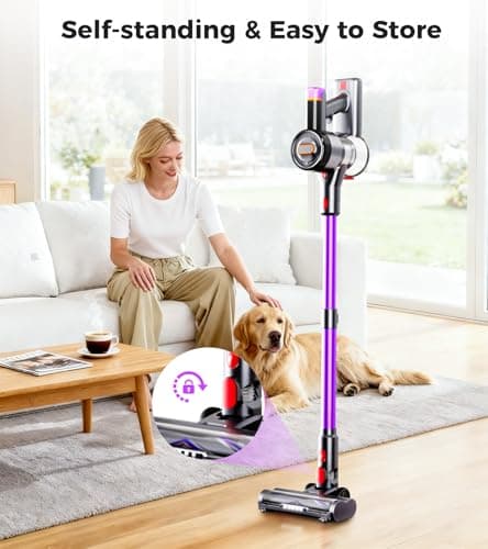 Cordless Vacuum Cleaner, 550W/45Kpa/60Mins Stick Vacuum, Anti-Tangle Vacuum Cleaners for Home with Self-Standing, LDE Display, 8-in-1 Wireless Vacuum for Carpet Pet Hair Hardfloor